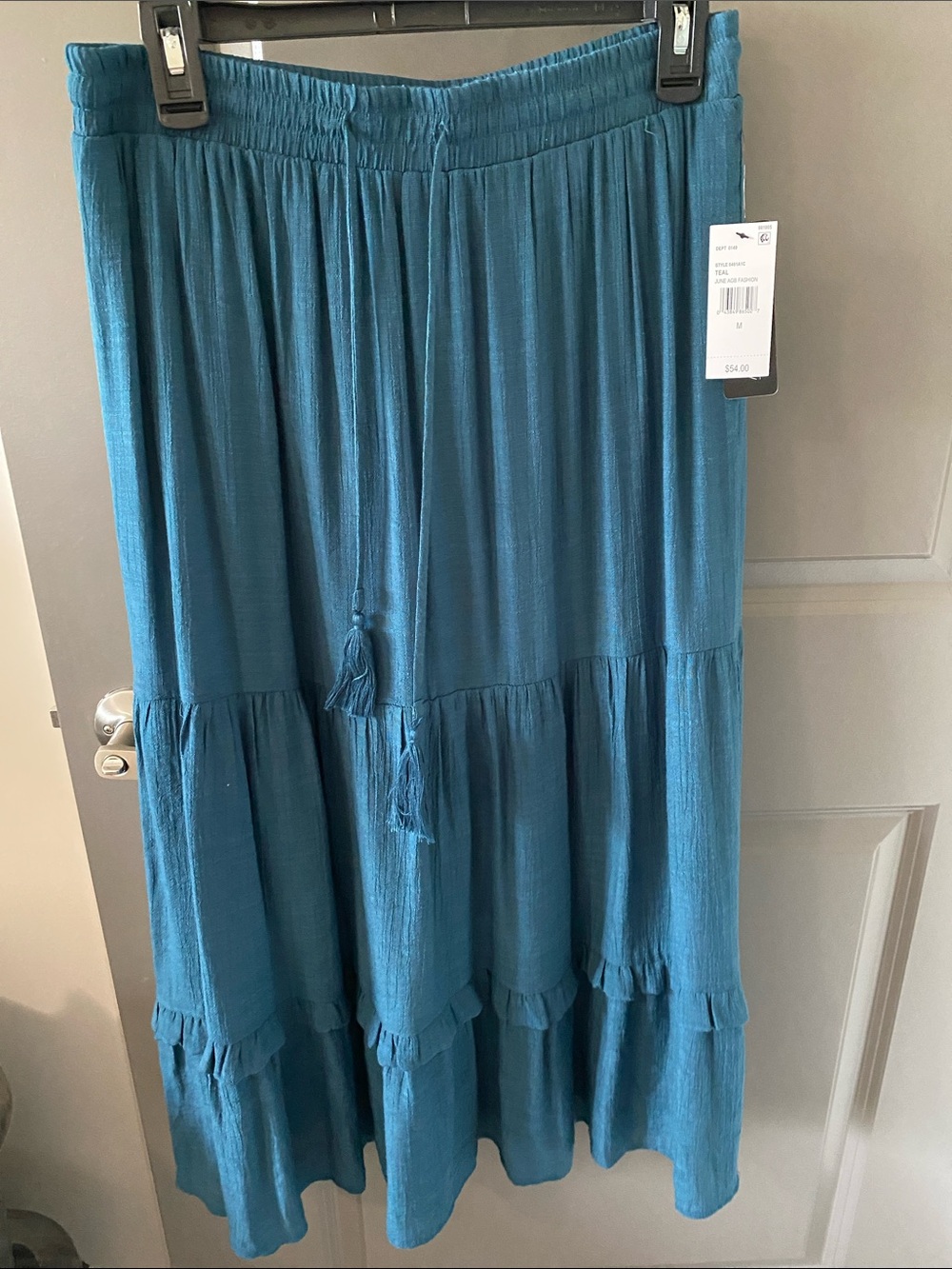 AGB Teal Tiered Maxi Skirt with Tassel Drawstring